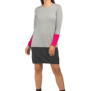 New Nicole Miller Crew Neck Double Knit Sheath Color Block Sweater Dress sz M